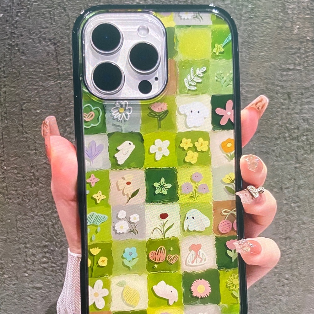 Green Floral Patchwork Phone Case for iPhone - Cute Protective Cover